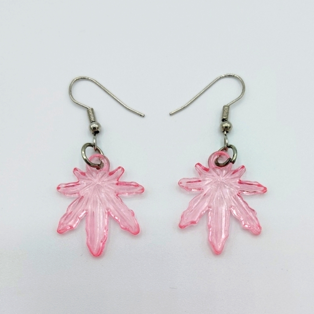 Pink 420 Leaf Earrings